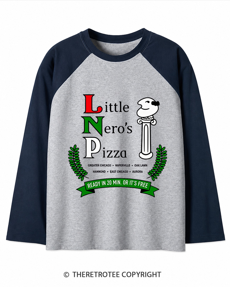 TheRetroTee Pizza Delivery 1990s Christmas Long Sleeve Raglan T-Shirt