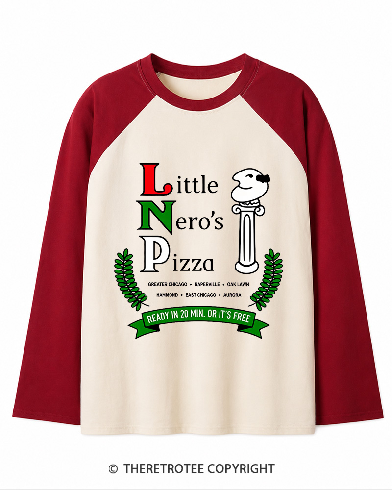 TheRetroTee Pizza Delivery 1990s Christmas Long Sleeve Raglan T-Shirt
