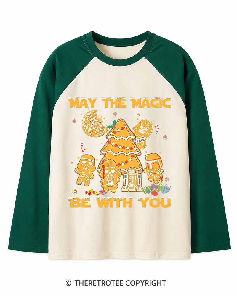 TheRetroTee May The Magic Be With You1980s Christmas Long Sleeve Raglan T-Shirt