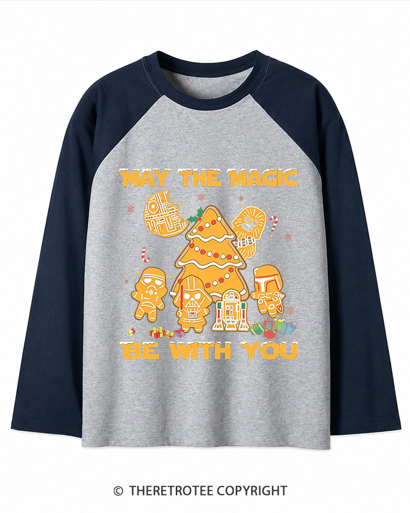TheRetroTee May The Magic Be With You1980s Christmas Long Sleeve Raglan T-Shirt
