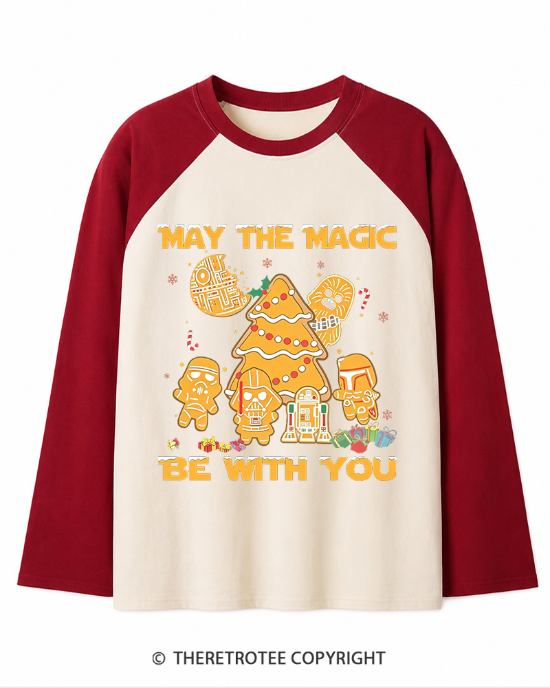 TheRetroTee May The Magic Be With You1980s Christmas Long Sleeve Raglan T-Shirt