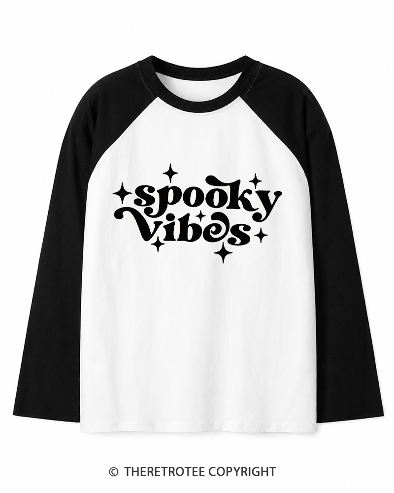 TheRetroTee Spooky Vibes 1980s Long Sleeve Raglan T-Shirt