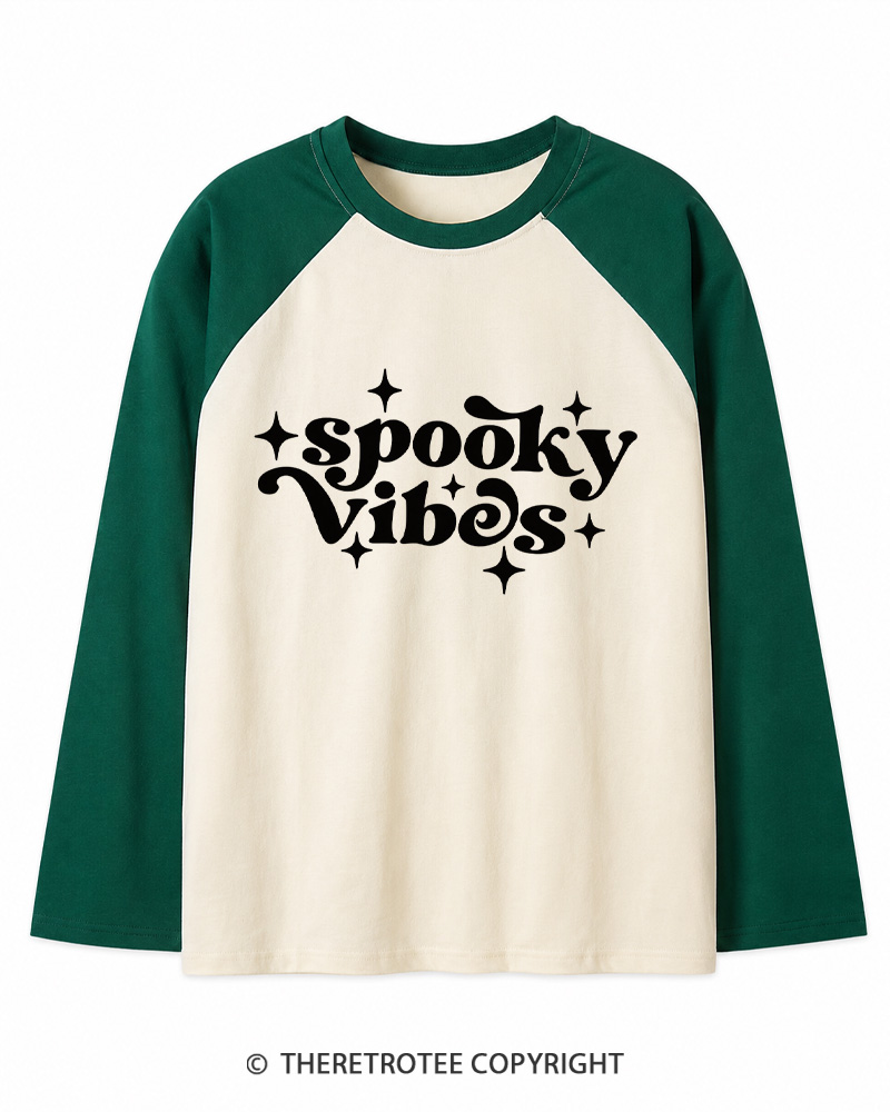 TheRetroTee Spooky Vibes 1980s Long Sleeve Raglan T-Shirt