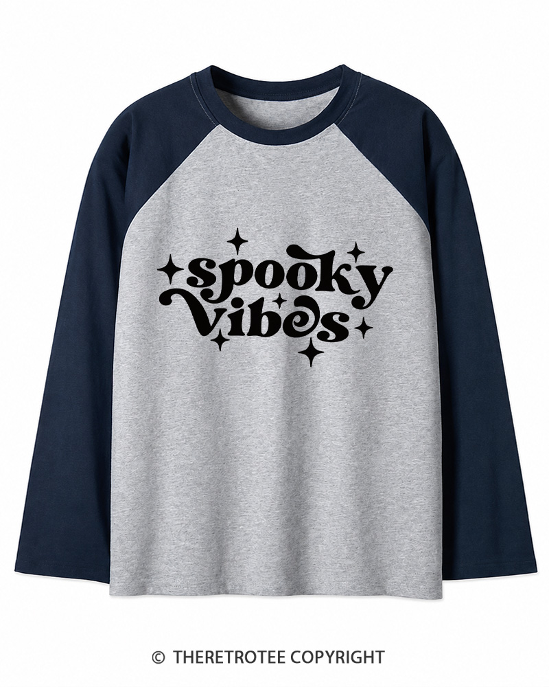 TheRetroTee Spooky Vibes 1980s Long Sleeve Raglan T-Shirt