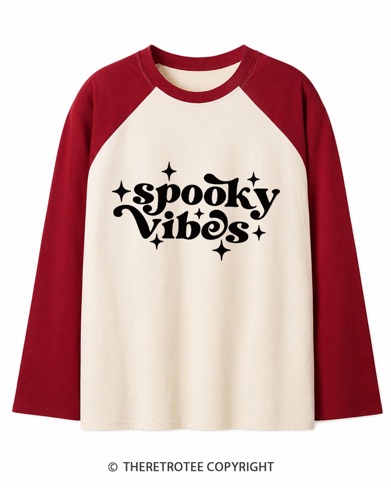 TheRetroTee Spooky Vibes 1980s Long Sleeve Raglan T-Shirt