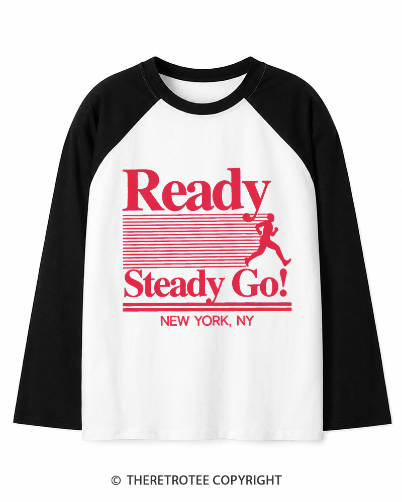 TheRetroTee Ready Steady Go 1980s Christmas Long Sleeve Raglan T-Shirt