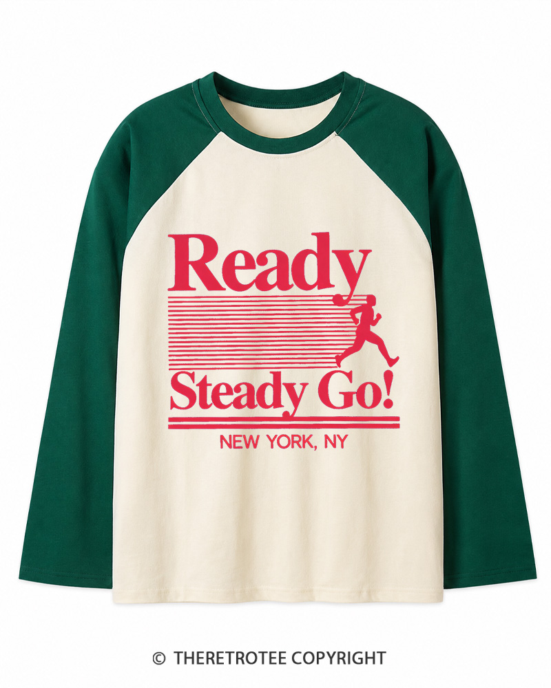 TheRetroTee Ready Steady Go 1980s Christmas Long Sleeve Raglan T-Shirt