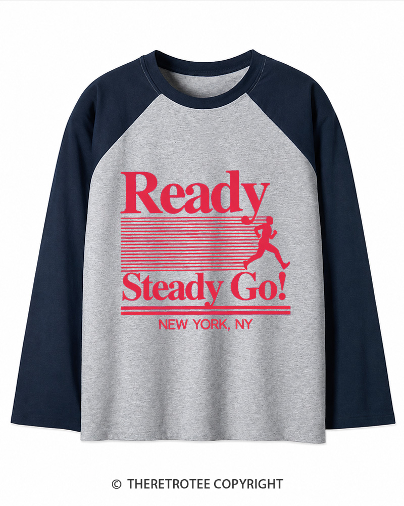 TheRetroTee Ready Steady Go 1980s Christmas Long Sleeve Raglan T-Shirt