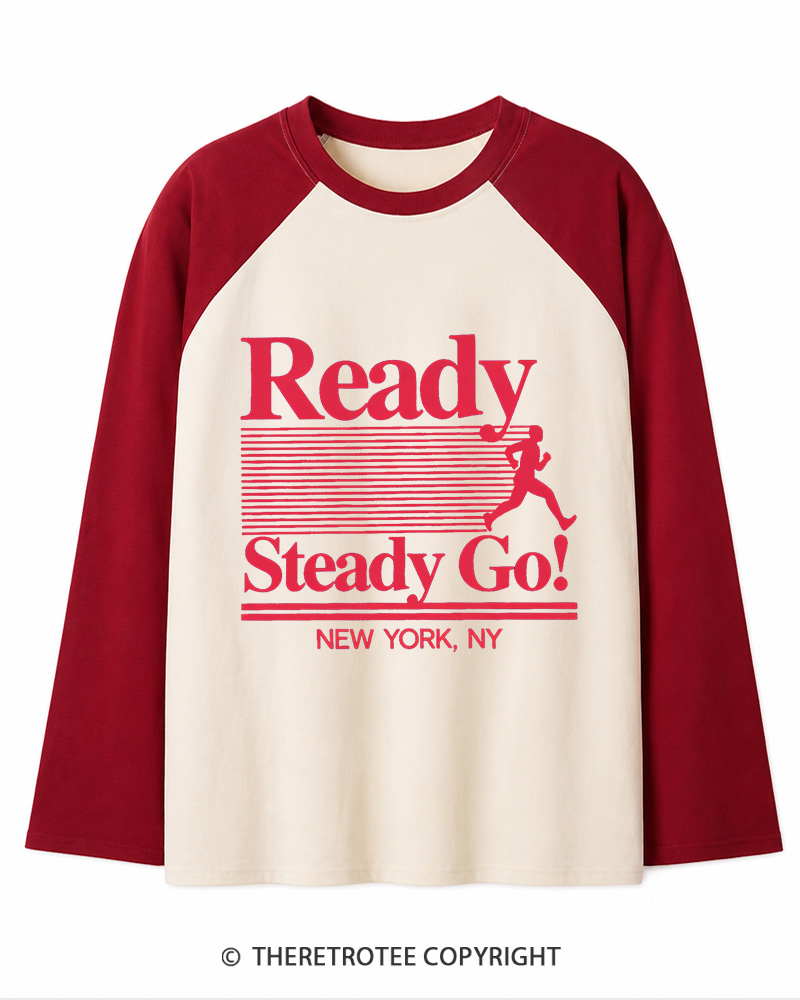 TheRetroTee Ready Steady Go 1980s Christmas Long Sleeve Raglan T-Shirt