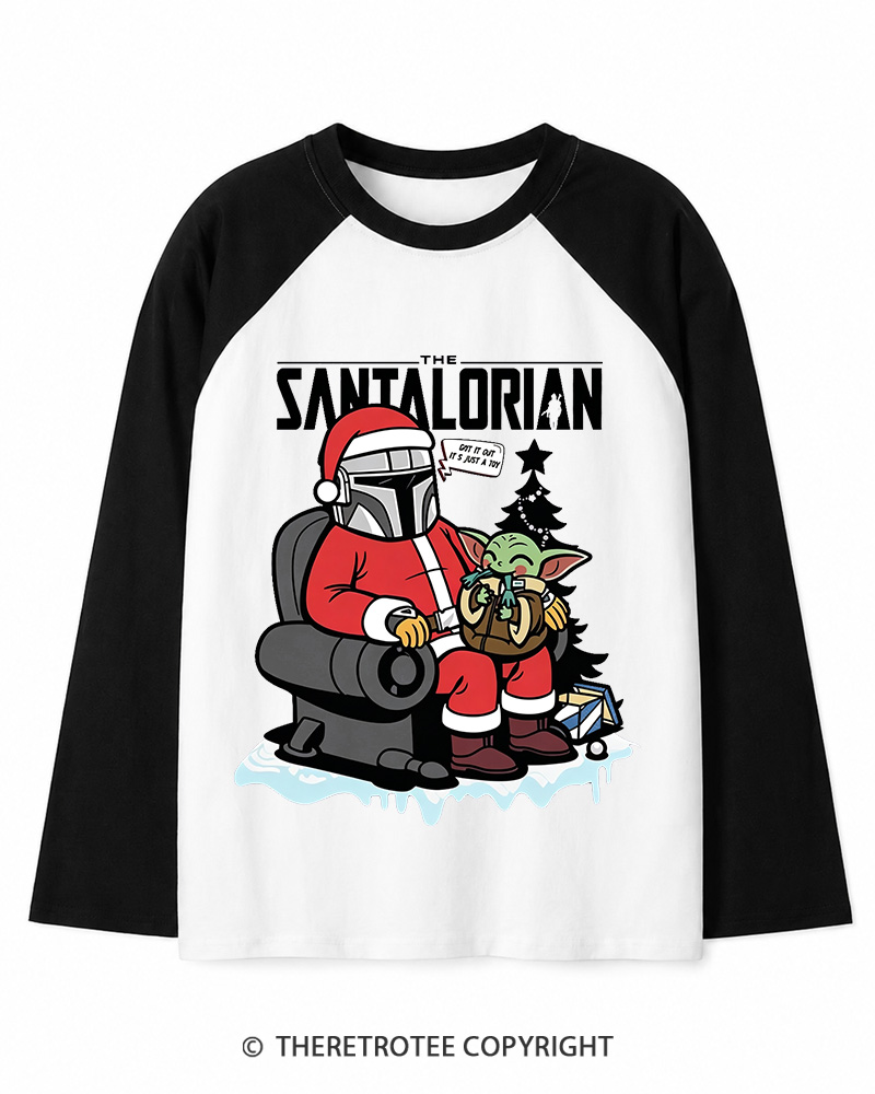 TheRetroTee The Santalorian Vintage Christmas Long Sleeve Raglan T-Shirt