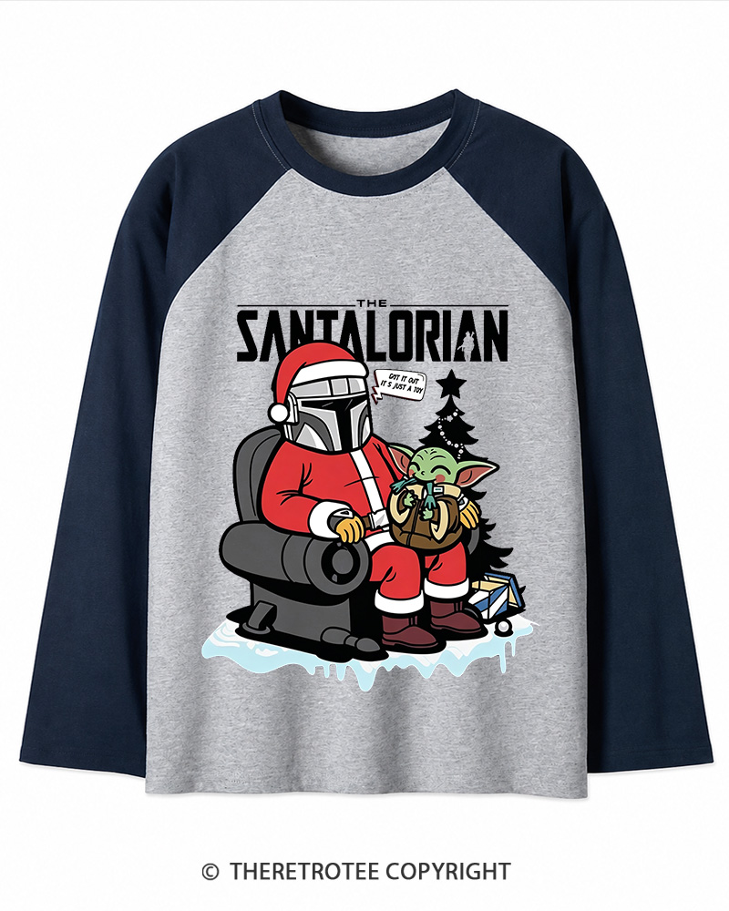 TheRetroTee The Santalorian Vintage Christmas Long Sleeve Raglan T-Shirt