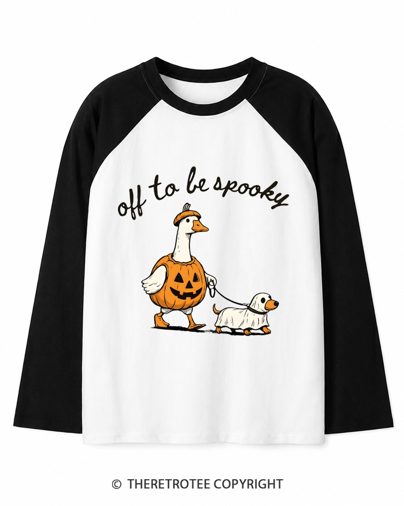 TheRetroTee Off To Be Spooky 1990s Long Sleeve Raglan T-Shirt