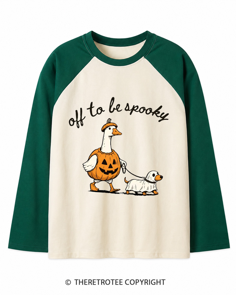 TheRetroTee Off To Be Spooky 1990s Long Sleeve Raglan T-Shirt