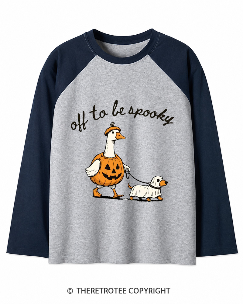 TheRetroTee Off To Be Spooky 1990s Long Sleeve Raglan T-Shirt