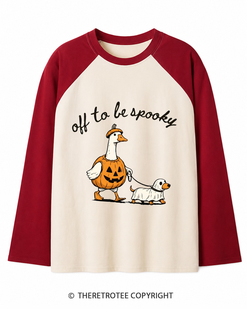 TheRetroTee Off To Be Spooky 1990s Long Sleeve Raglan T-Shirt