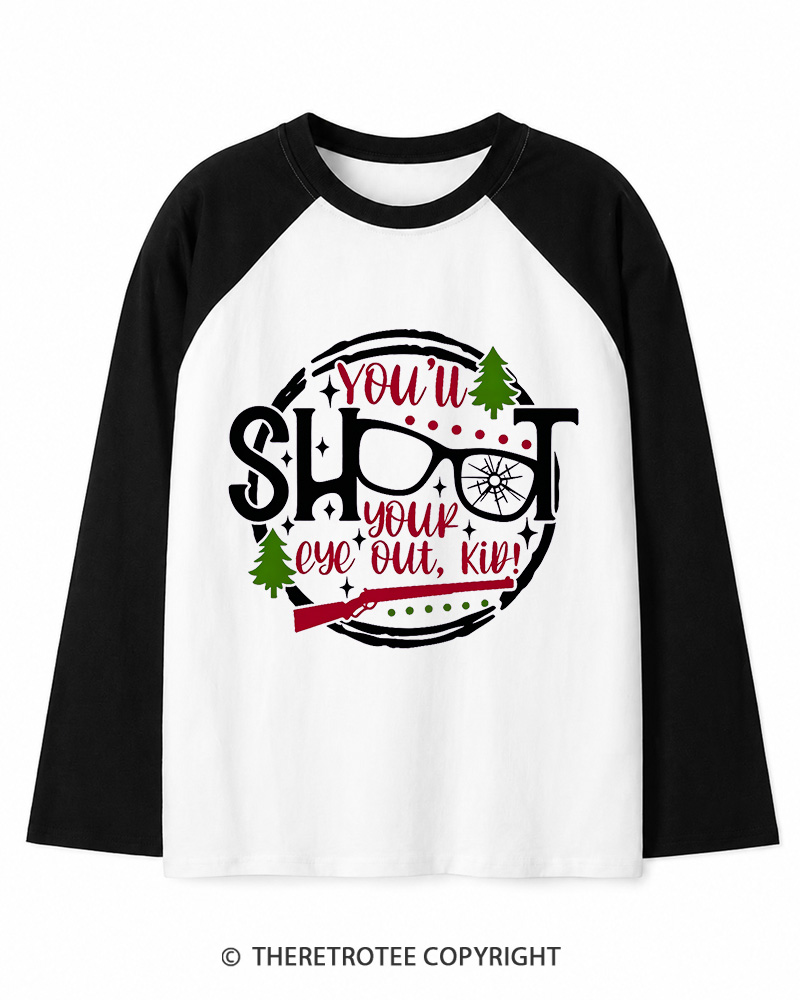 TheRetroTee You’ll Shoot Your Eye Out 1980s Christmas Long Sleeve Raglan T-Shirt