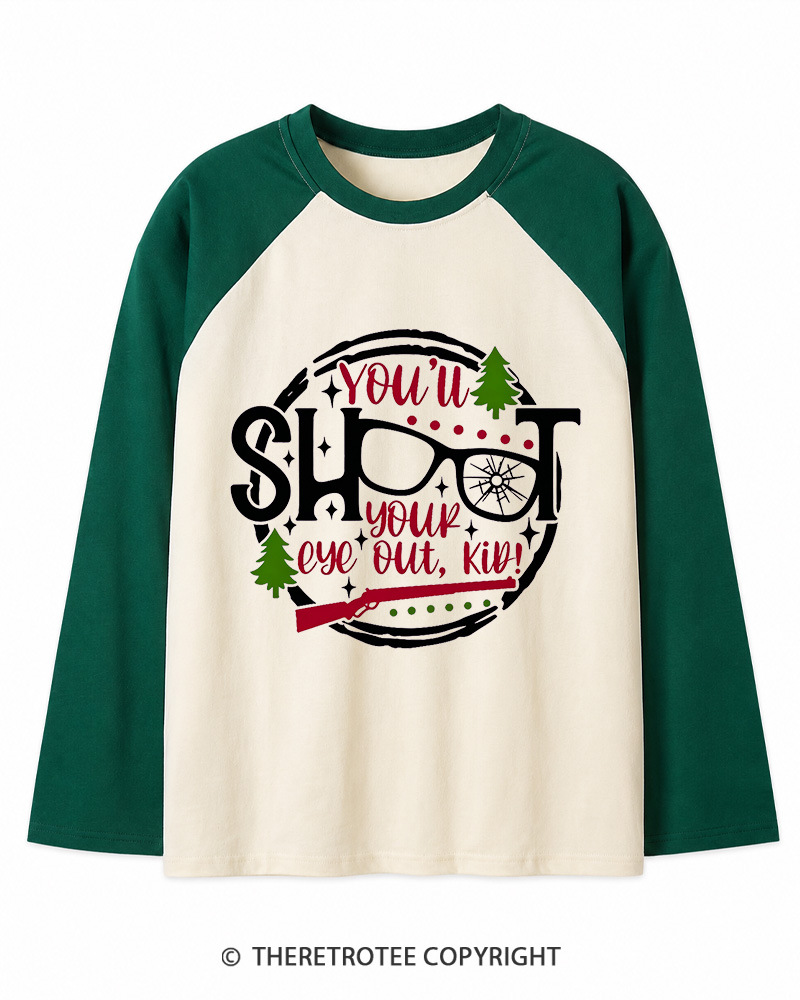 TheRetroTee You’ll Shoot Your Eye Out 1980s Christmas Long Sleeve Raglan T-Shirt