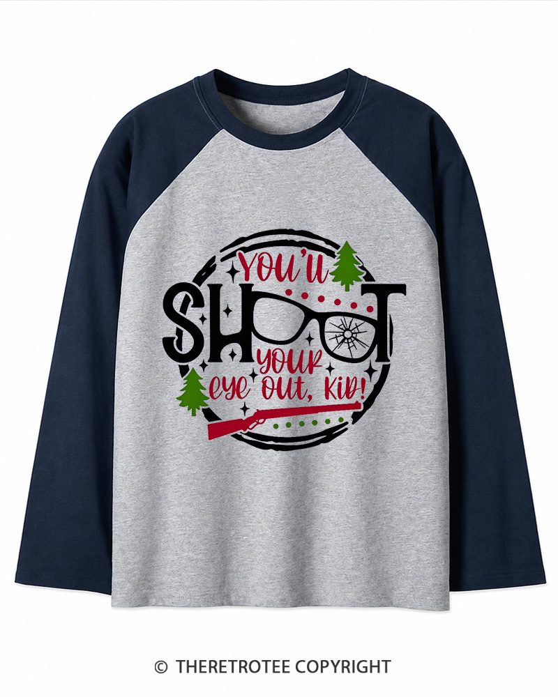 TheRetroTee You’ll Shoot Your Eye Out 1980s Christmas Long Sleeve Raglan T-Shirt