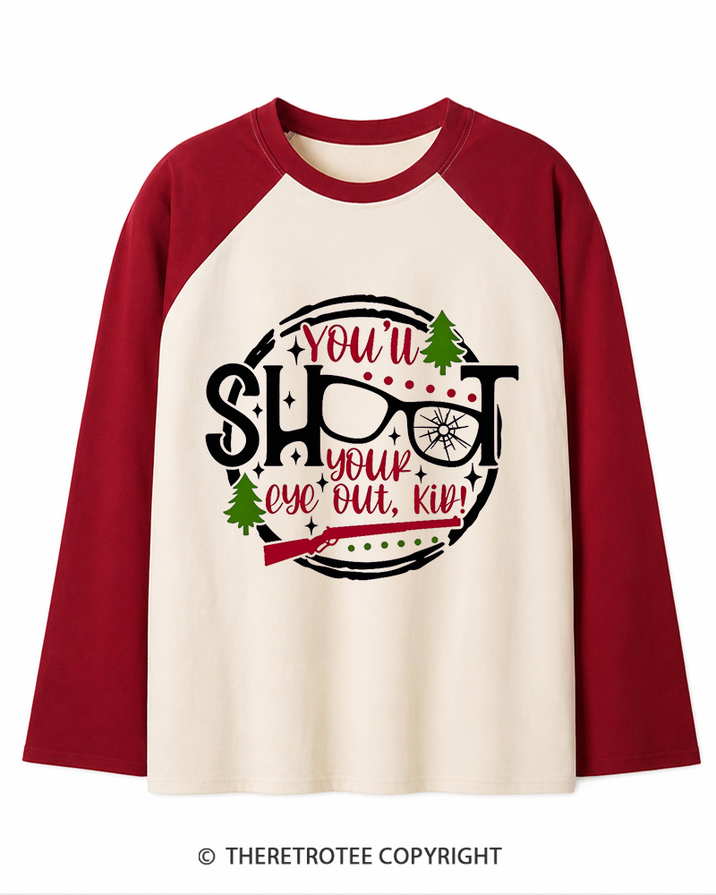 TheRetroTee You’ll Shoot Your Eye Out 1980s Christmas Long Sleeve Raglan T-Shirt