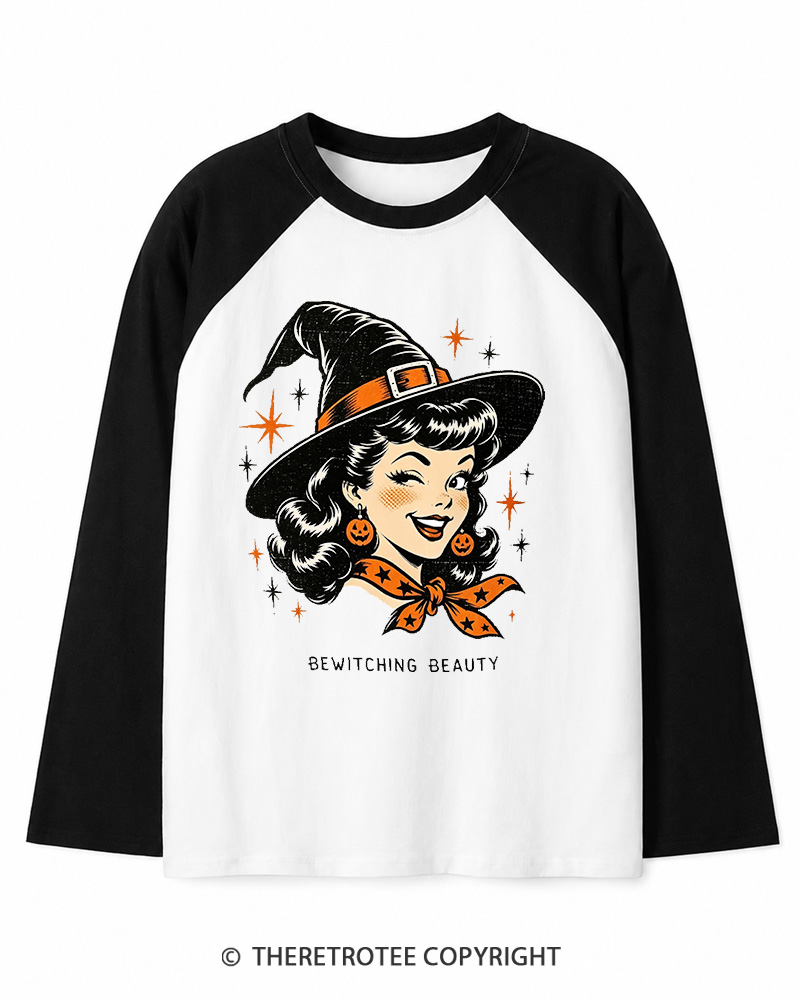 TheRetroTee Bewitching Beauty 1950s Long Sleeve Raglan T-Shirt