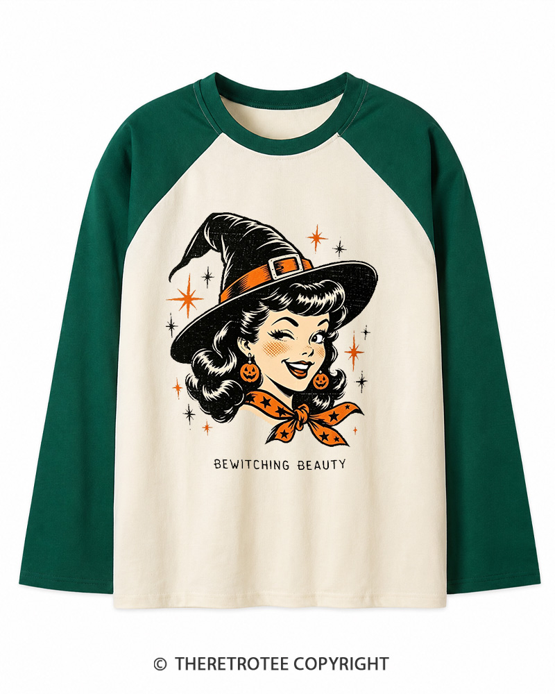 TheRetroTee Bewitching Beauty 1950s Long Sleeve Raglan T-Shirt