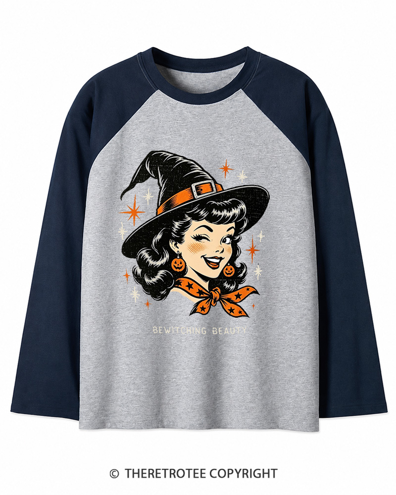 TheRetroTee Bewitching Beauty 1950s Long Sleeve Raglan T-Shirt