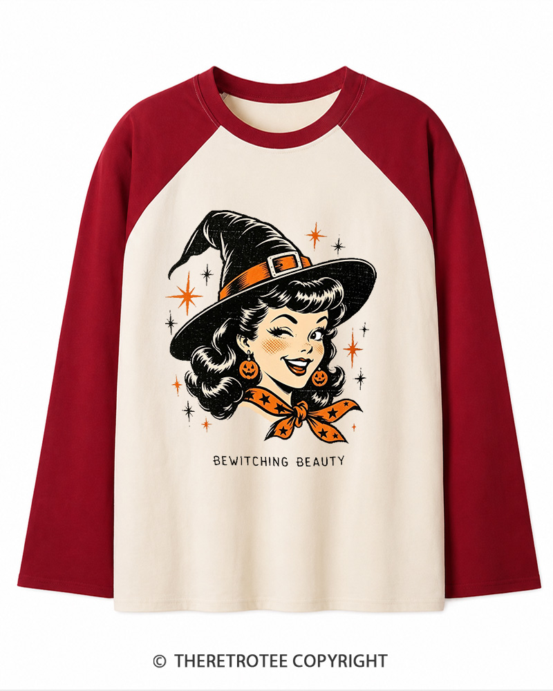 TheRetroTee Bewitching Beauty 1950s Long Sleeve Raglan T-Shirt