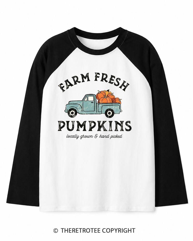 TheRetroTee Farm Fresh Pumpkins 1950s Long Sleeve Raglan T-Shirt