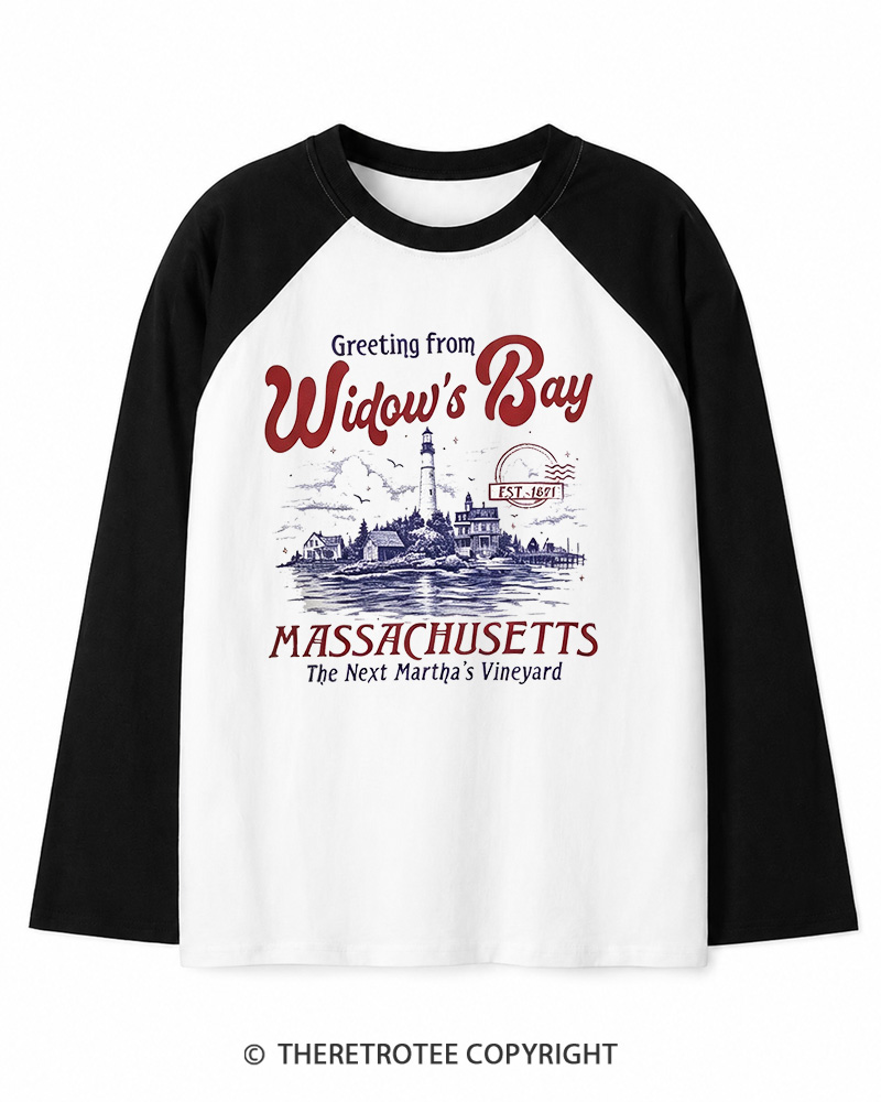 TheRetroTee Getting On Widow’s Bay 1980s Long Sleeve Raglan T-Shirt