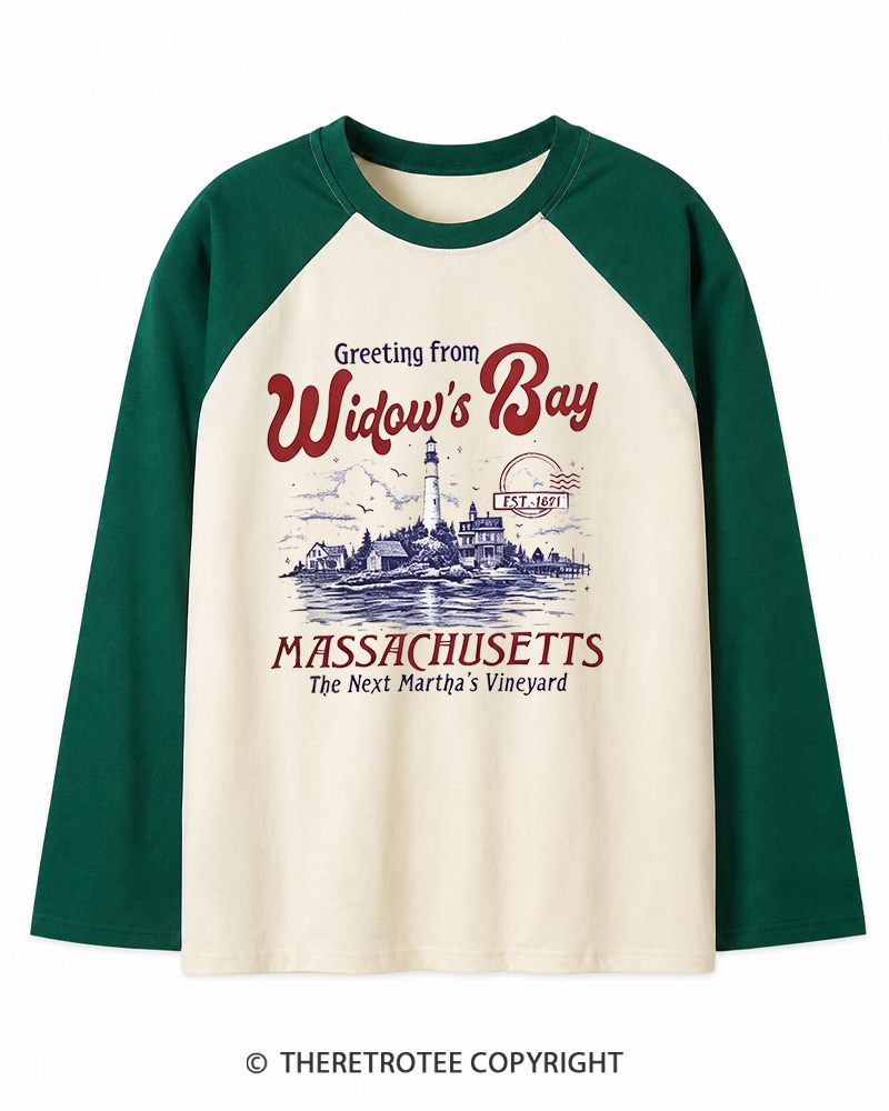 TheRetroTee Getting On Widow’s Bay 1980s Long Sleeve Raglan T-Shirt
