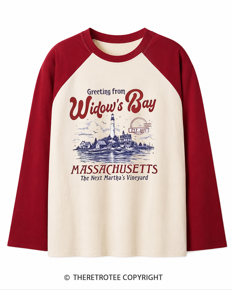 TheRetroTee Getting On Widow’s Bay 1980s Long Sleeve Raglan T-Shirt