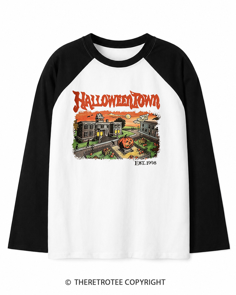 TheRetroTee Halloween 1980s Long Sleeve Raglan T-Shirt