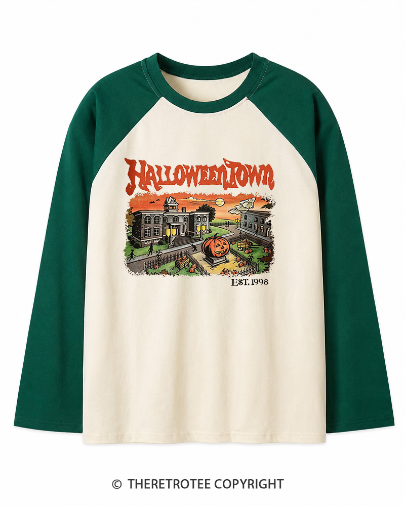TheRetroTee Halloween 1980s Long Sleeve Raglan T-Shirt