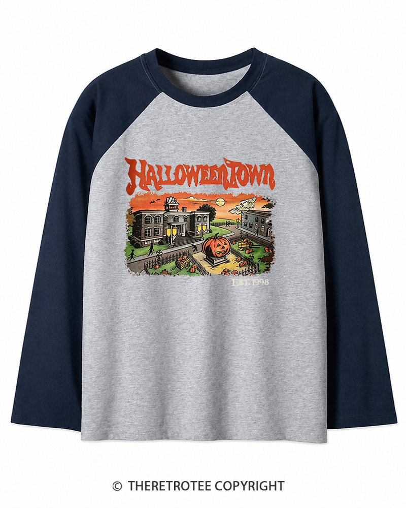 TheRetroTee Halloween 1980s Long Sleeve Raglan T-Shirt