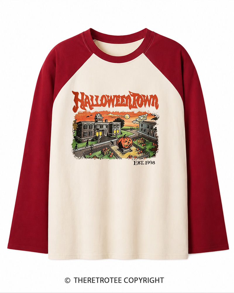 TheRetroTee Halloween 1980s Long Sleeve Raglan T-Shirt