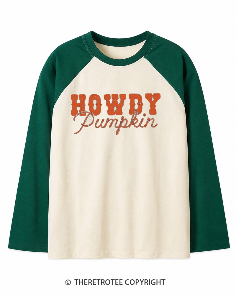 TheRetroTee Howdy Pumpkin 1970s Long Sleeve Raglan T-Shirt