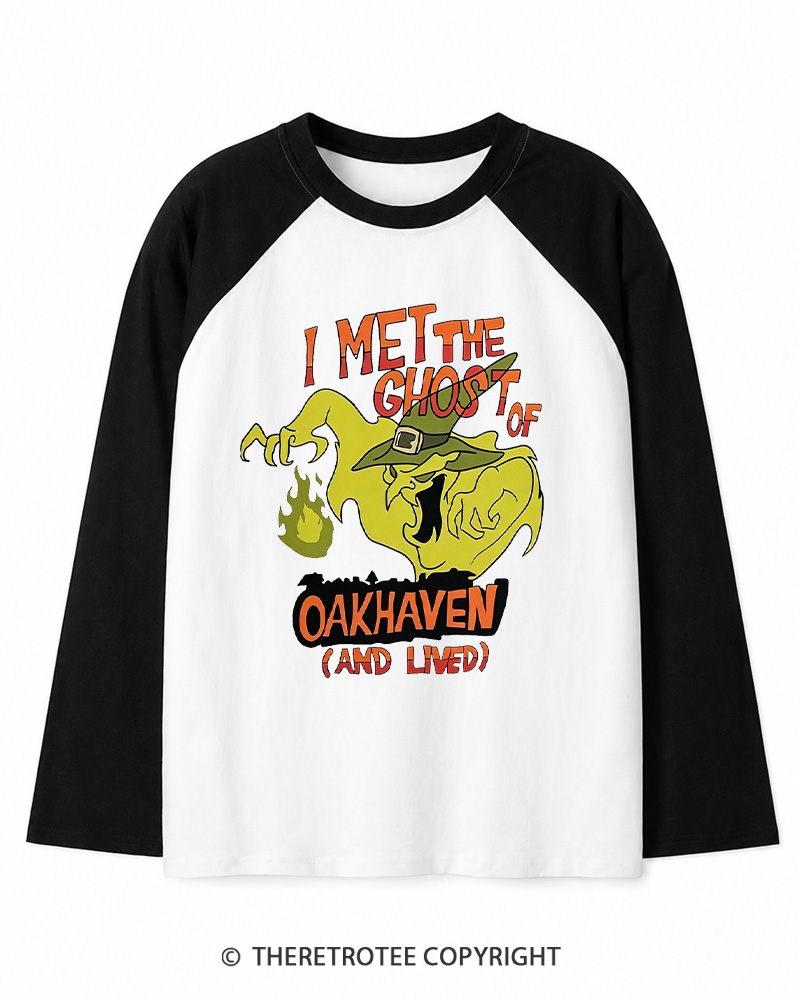 TheRetroTee I Met The Ghost Of Oakhaven 1990s Long Sleeve Raglan T-Shirt