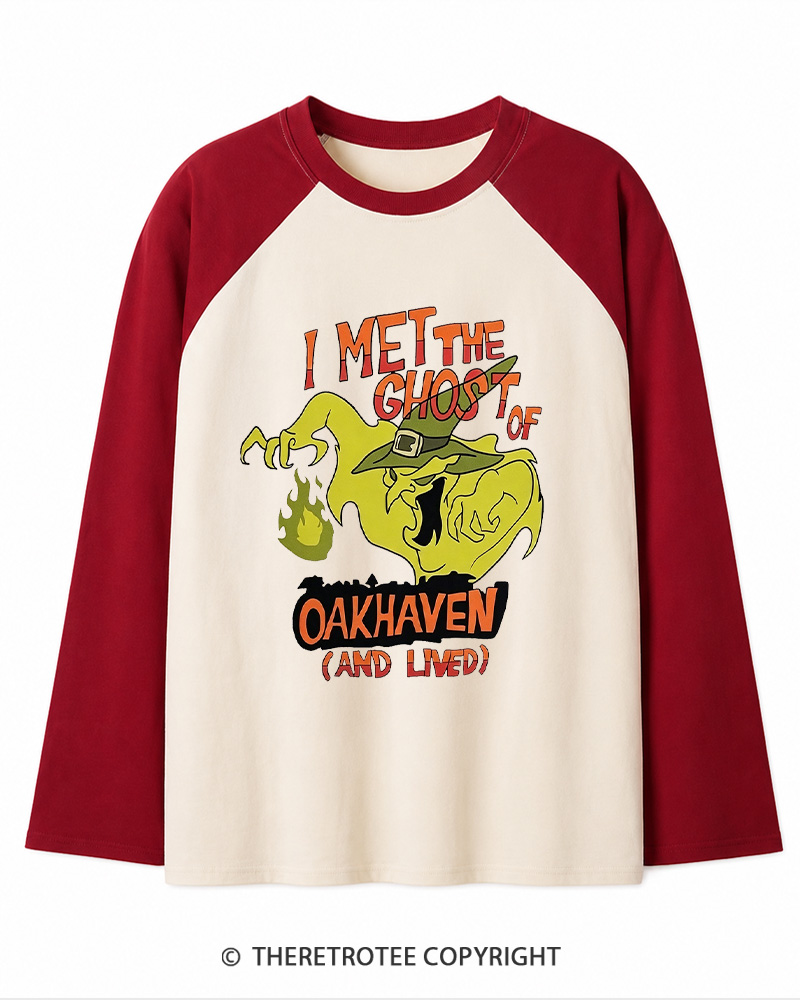 TheRetroTee I Met The Ghost Of Oakhaven 1990s Long Sleeve Raglan T-Shirt