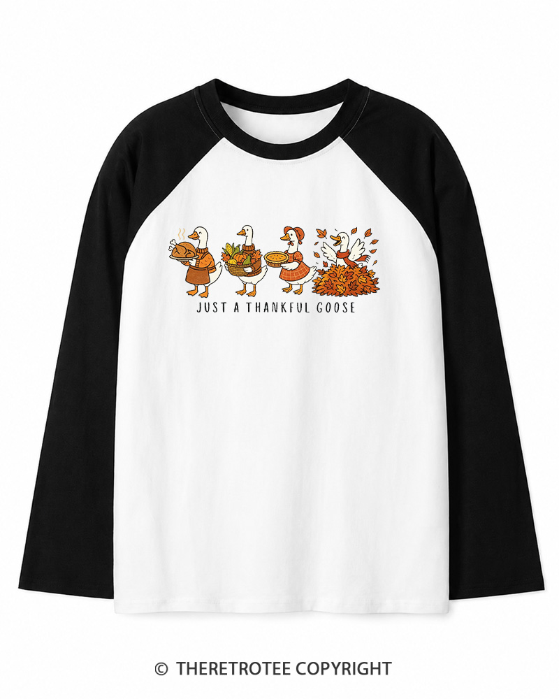 TheRetroTee Just a Thankful Goose 1980s Long Sleeve Raglan T-Shirt