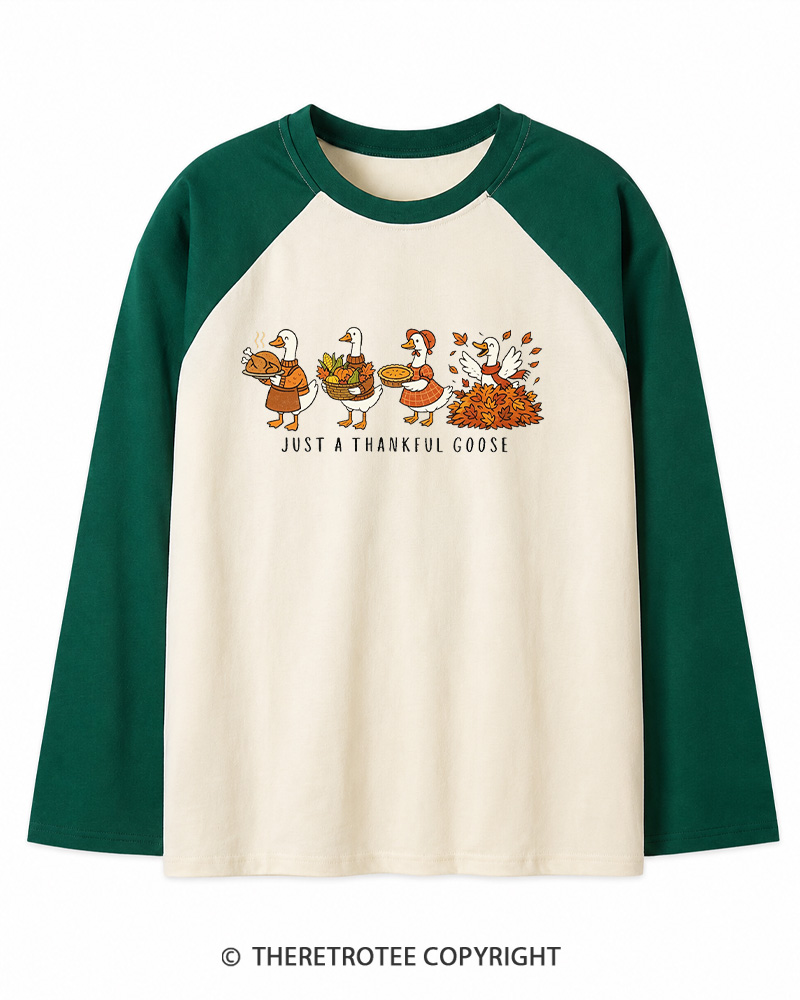 TheRetroTee Just a Thankful Goose 1980s Long Sleeve Raglan T-Shirt