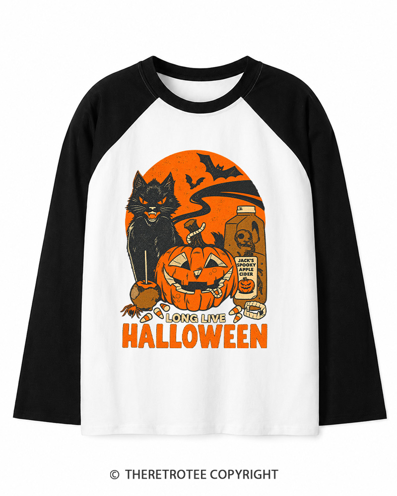 TheRetroTee Long Live Halloween 1960s Long Sleeve Raglan T-Shirt