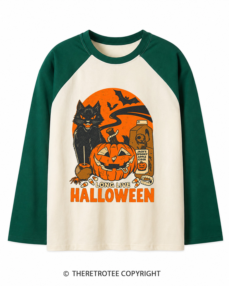 TheRetroTee Long Live Halloween 1960s Long Sleeve Raglan T-Shirt