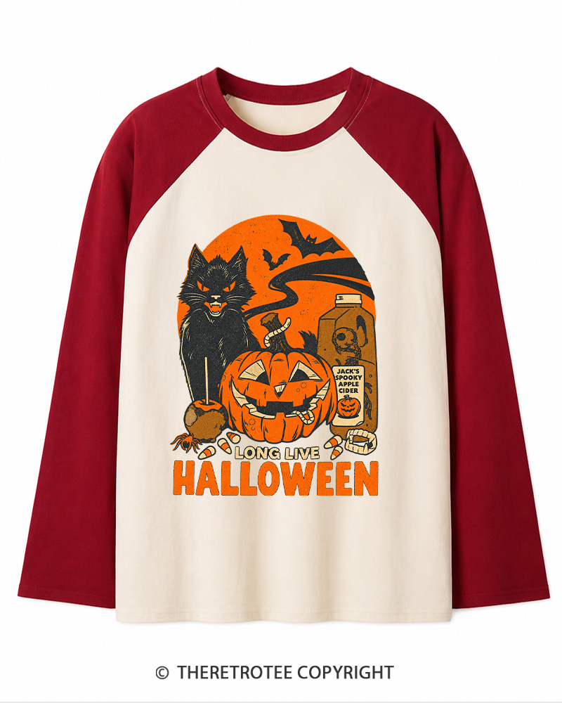TheRetroTee Long Live Halloween 1960s Long Sleeve Raglan T-Shirt