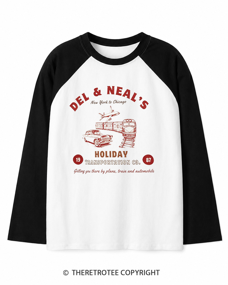 TheRetroTee Planes Trains And Automobiles 1980s Long Sleeve Raglan T-Shirt