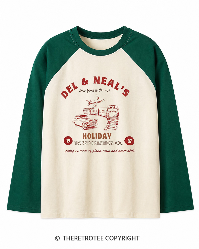 TheRetroTee Planes Trains And Automobiles 1980s Long Sleeve Raglan T-Shirt