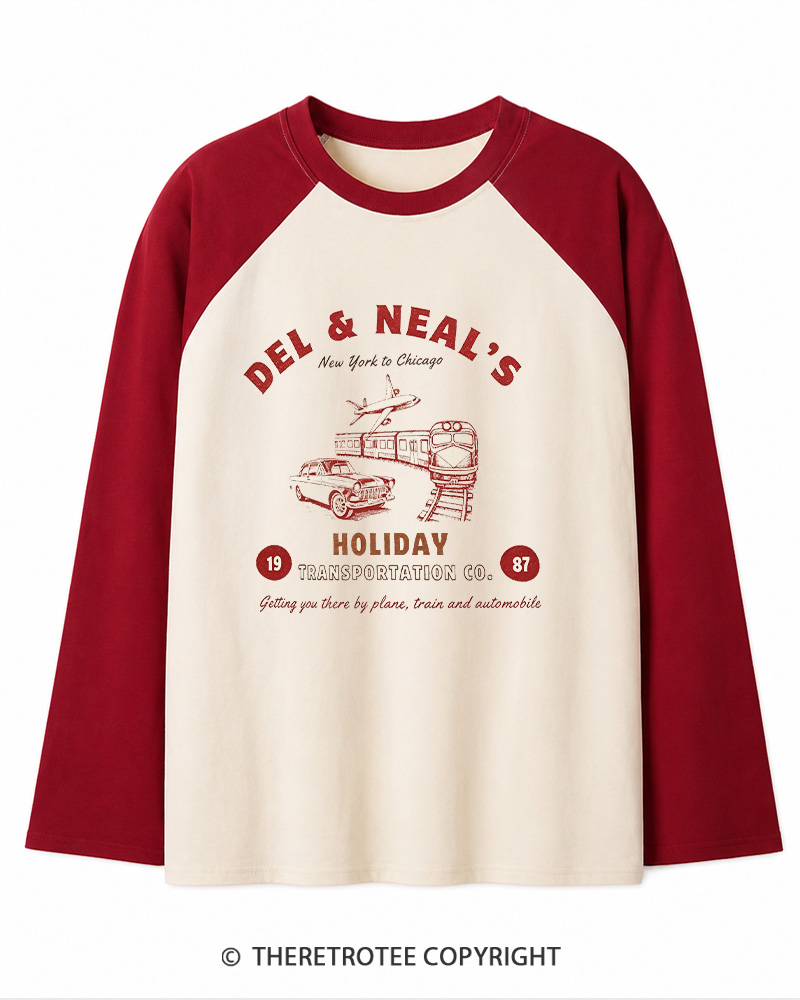 TheRetroTee Planes Trains And Automobiles 1980s Long Sleeve Raglan T-Shirt