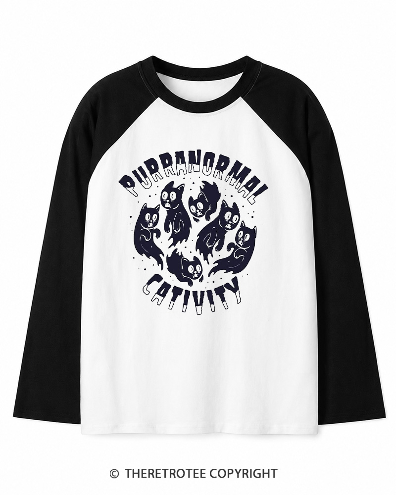 TheRetroTee Purranormal Cativity 1980s Long Sleeve Raglan T-Shirt