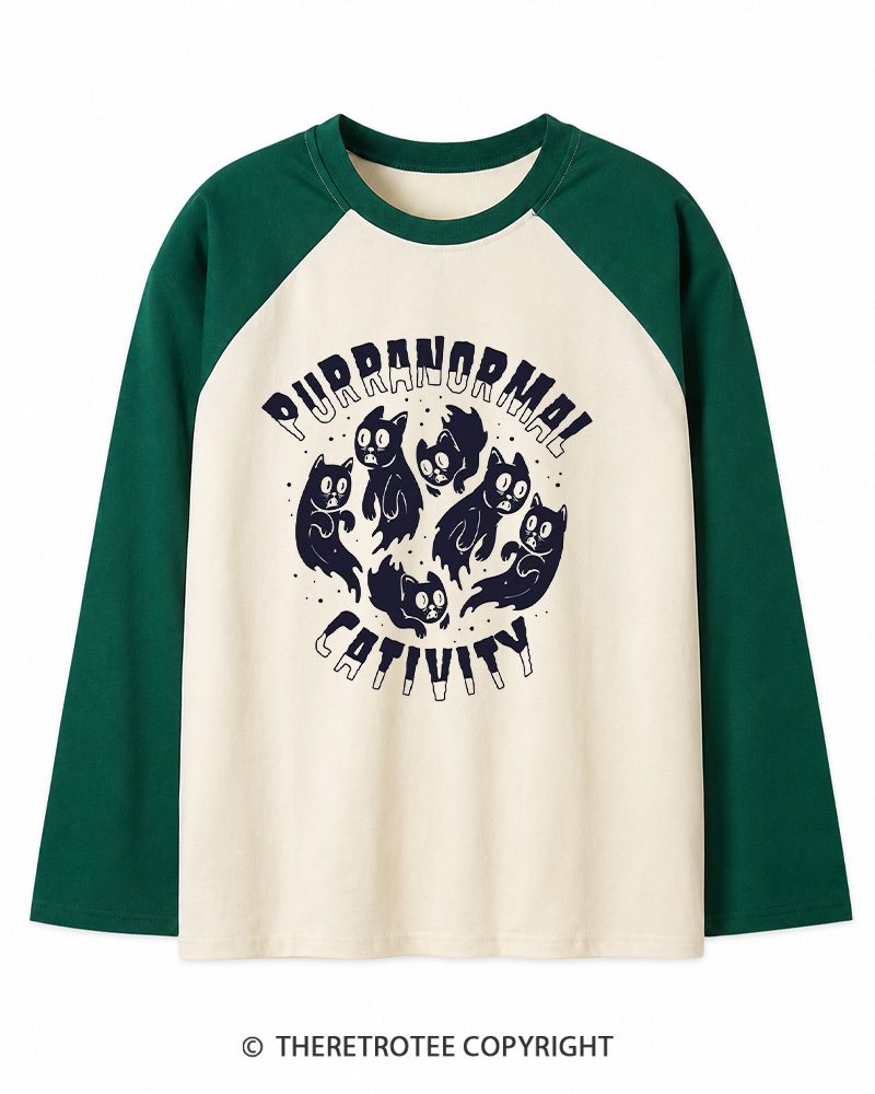 TheRetroTee Purranormal Cativity 1980s Long Sleeve Raglan T-Shirt