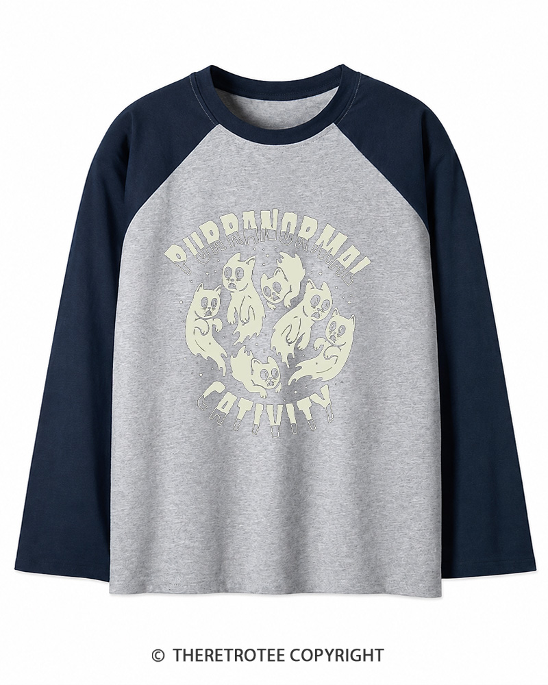 TheRetroTee Purranormal Cativity 1980s Long Sleeve Raglan T-Shirt