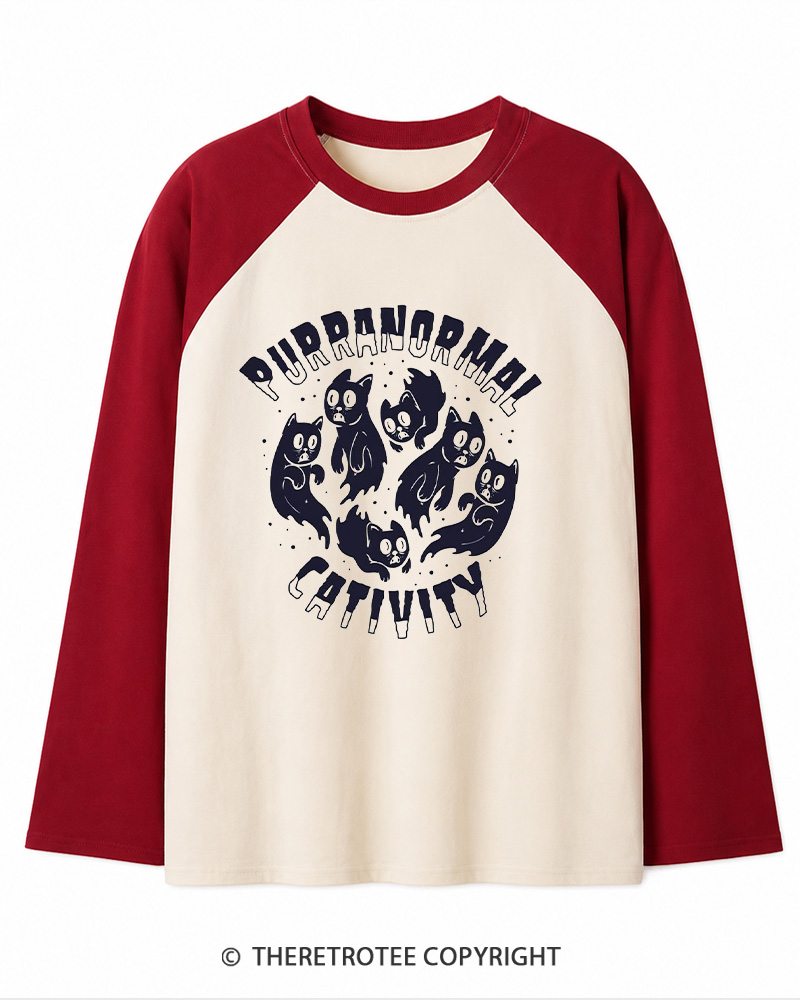 TheRetroTee Purranormal Cativity 1980s Long Sleeve Raglan T-Shirt